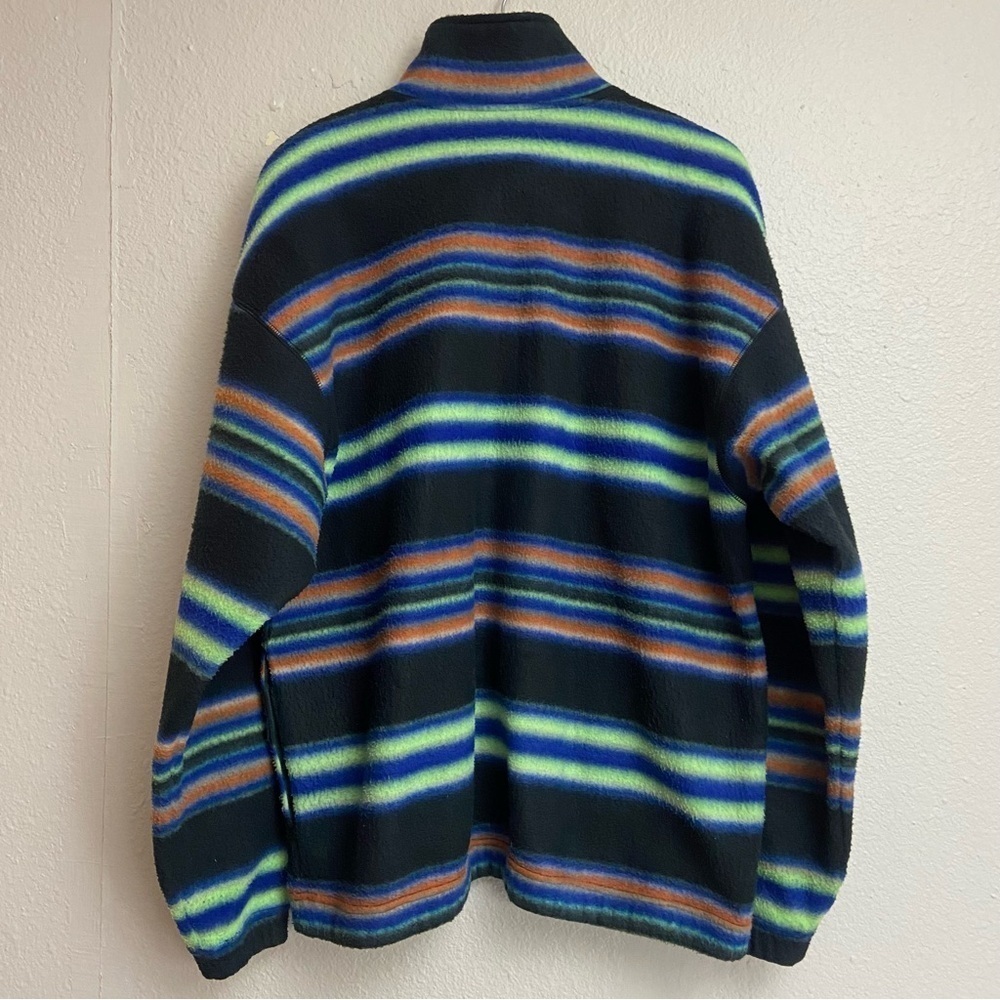 90s Vintage Multi Color Striped Fleece Pullover Sweatshirt Zip Collar High Neck - Picture 7 of 9